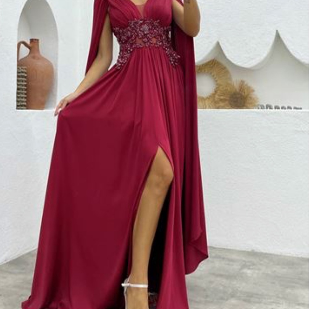 EMBROIDERED DETAILED CHIFFON EVENING DRESS - Picture 4 of 4